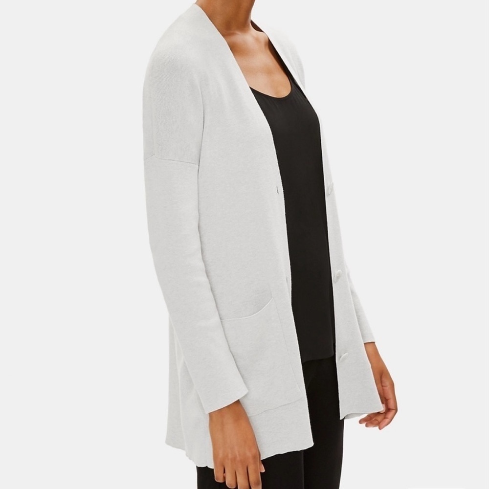 Eileen Fisher Cardigan L Pearl Cotton Silk Blend - Picture 3 of 13